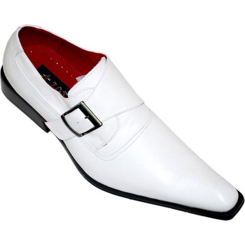 Zota White Pointed Toe Leather Shoes With Monk Strap And Buckle 7073